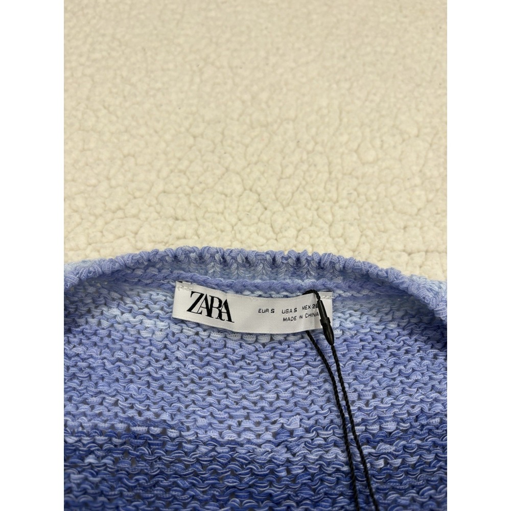 NWT ZARA Knit Tank Top Crochet Blue Striped Sleeveless Size S Sweater Vest - Picture 2 of 8